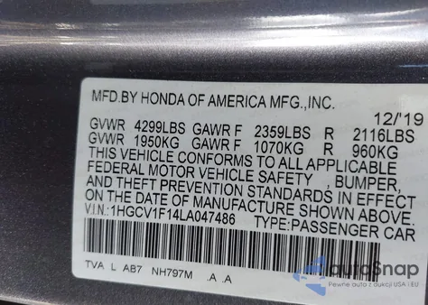 2020 Honda Accord Lx from USA, damaged, VIN 1HGCV1F14LA047486